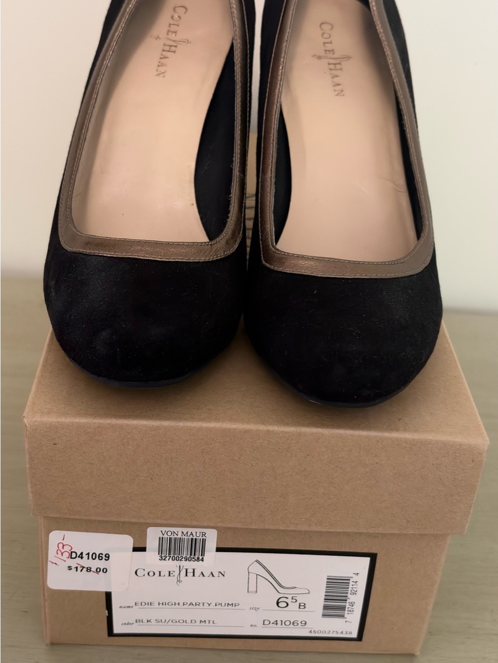 Cole Haan Black Suede Pointed Toe Heels